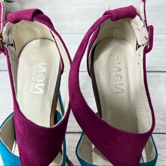 Sos Shoes of Sole Tri Color Peep Toe High Heel Size 8 - Picture 6 of 9